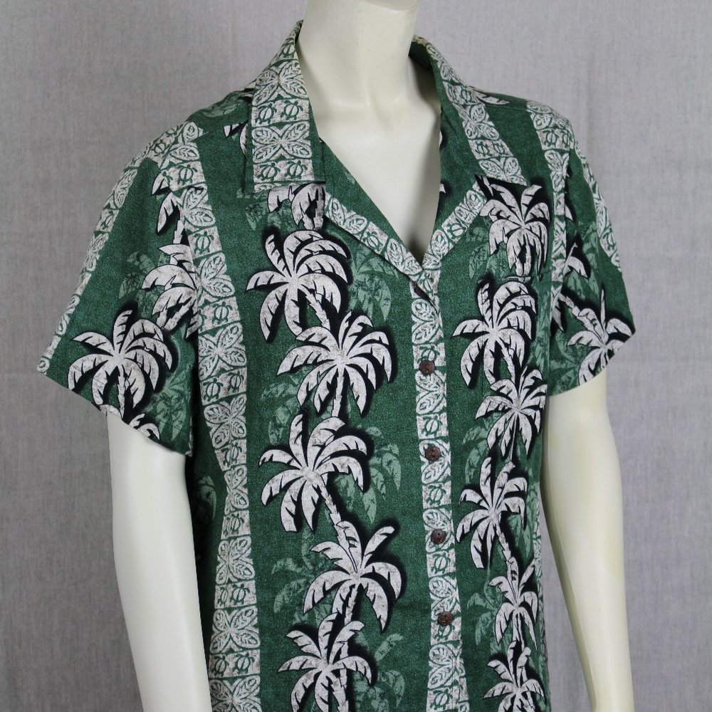 Green Hawaiian Men's shirt with Palm Trees